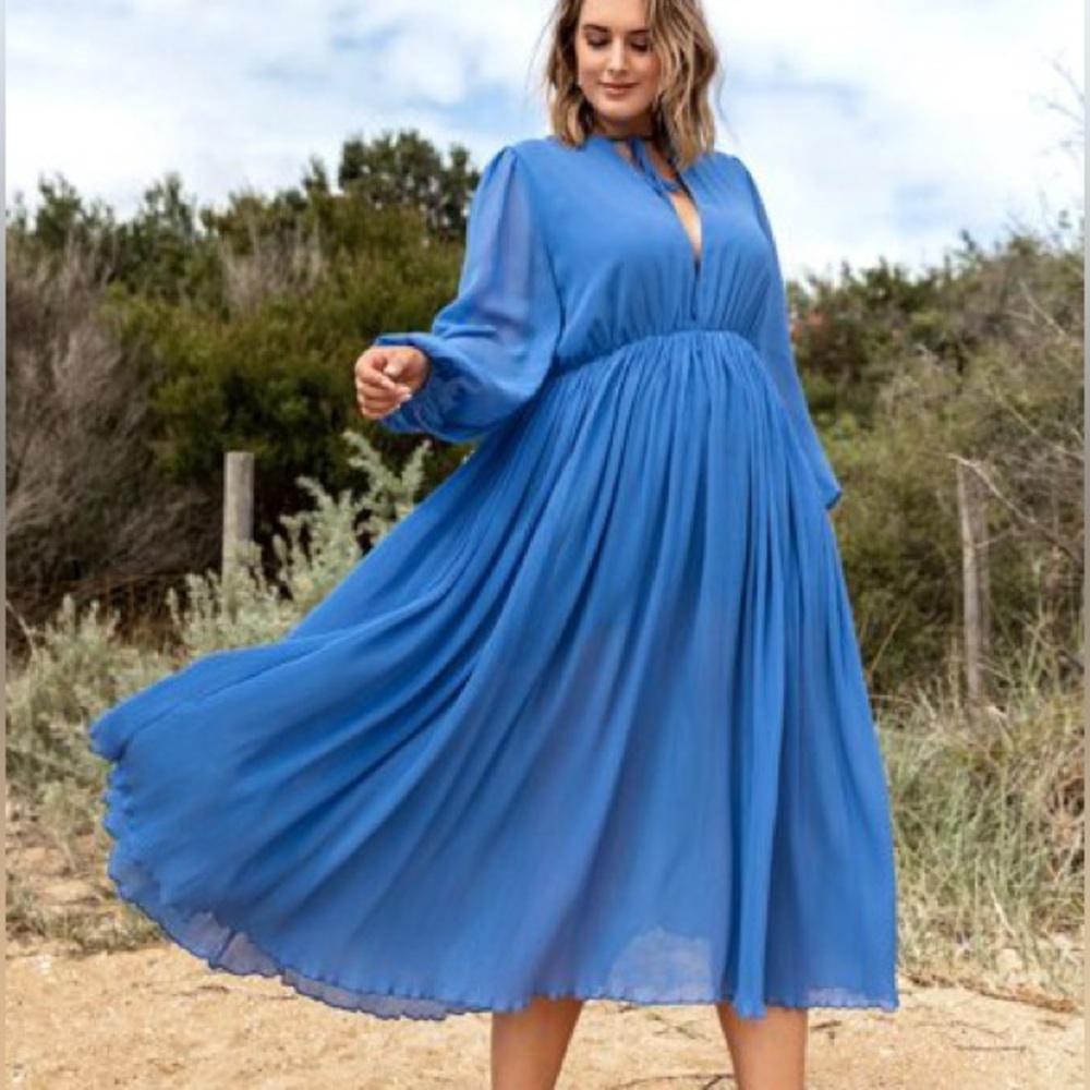 SHEIN Soft Blue Lantern Sleeve Chiffon Maxi Dress